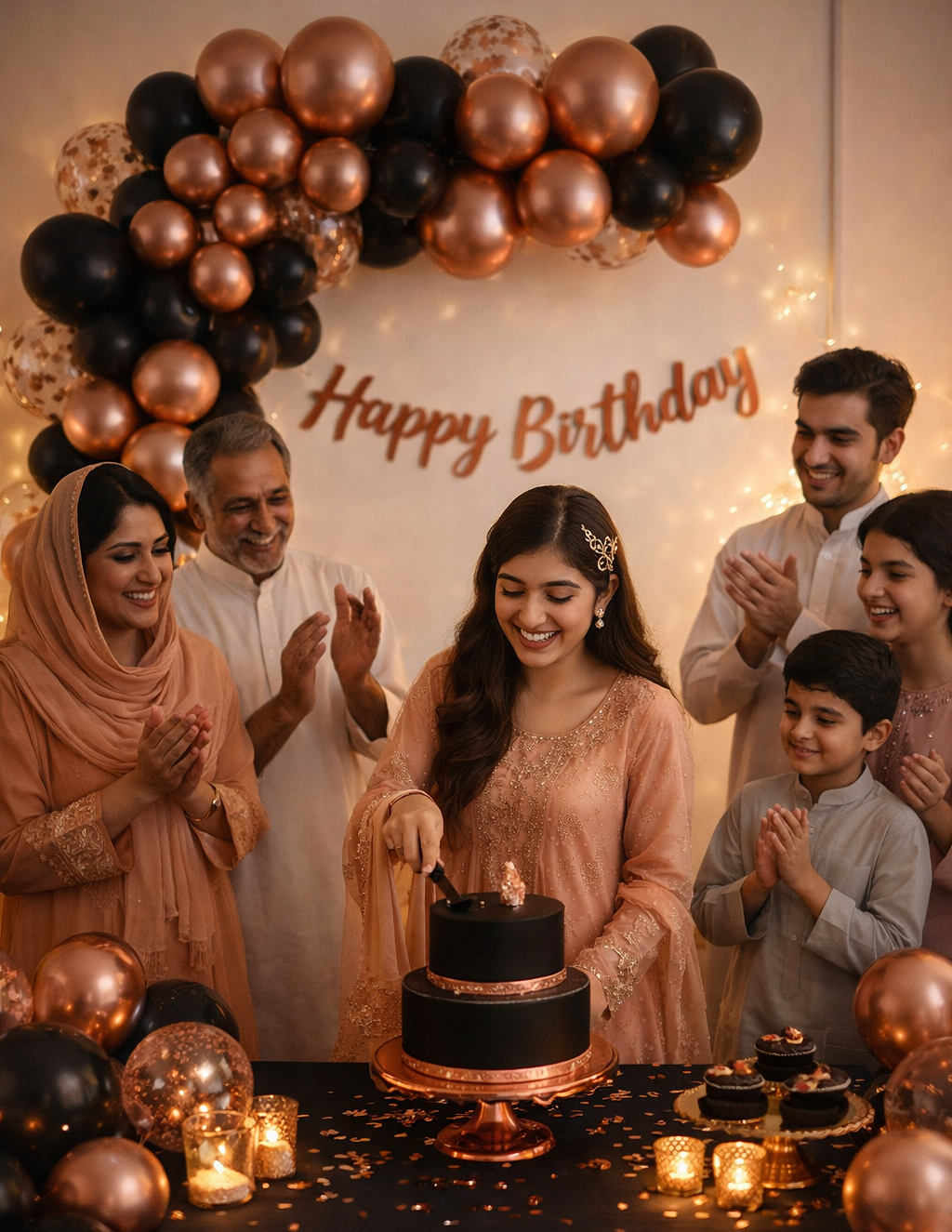 Happy Birthday Decoration Theme Set | Matte Black and Rose Gold