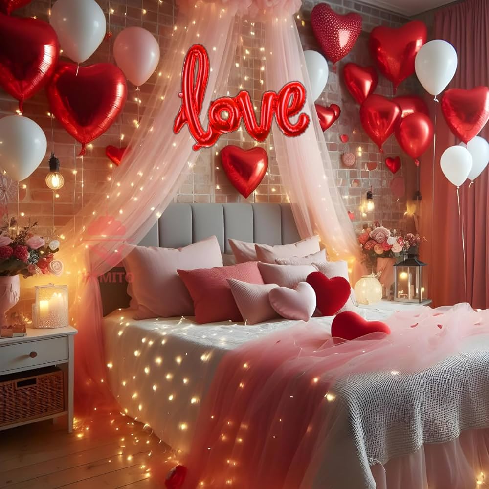 58 Pcs Romantic Tent Decoration Theme Set For Anniversary and Romantic Room Decoration For Loved Ones