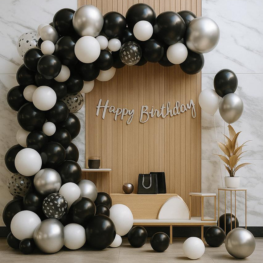 Happy Birthday Decoration Theme Set | Silver and Black