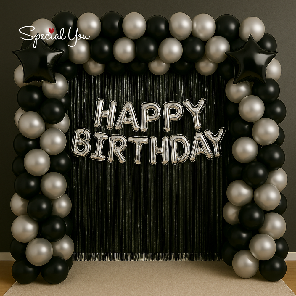 Happy Birthday Decoration Theme Set | Black and Silver