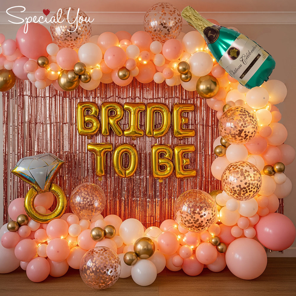 Bridal Shower Decoration Theme Set | Golden, White and Rose Gold includes Fairy Lights and Curtains
