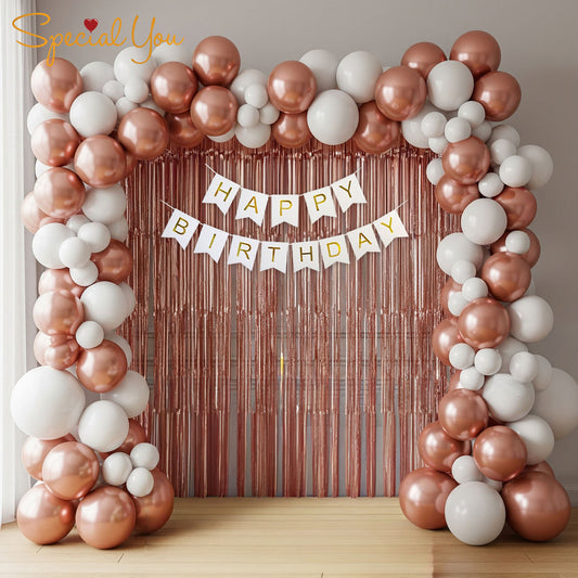 Happy Birthday Decoration Theme Set | Rose Gold and White