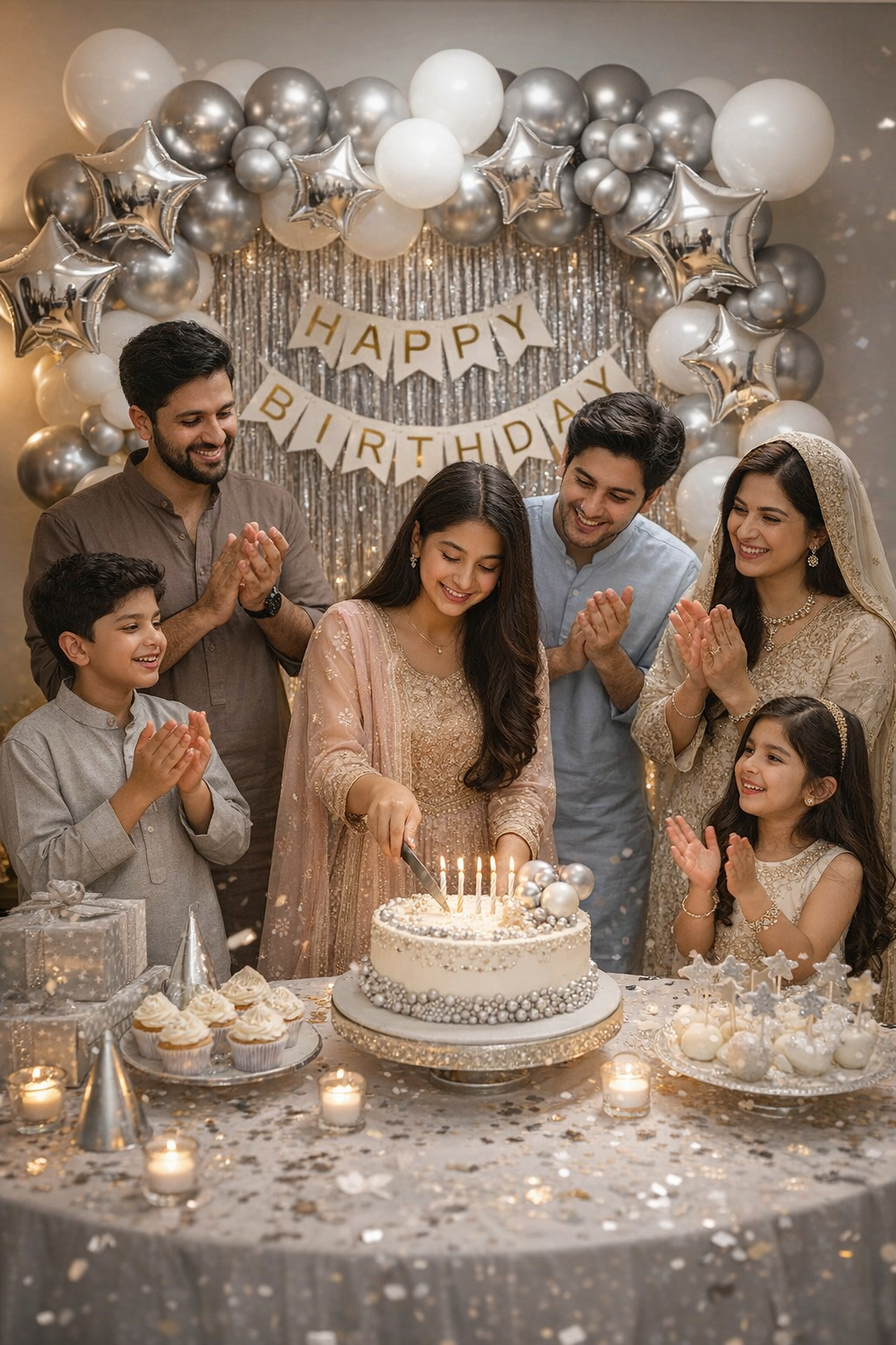 Happy Birthday Decoration Theme Set | Silver and White