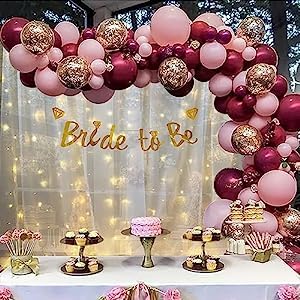 Bridal Shower Decoration Theme Set | Red, Pink Glitter Balloons includes Fairy Lights and Net Curtains