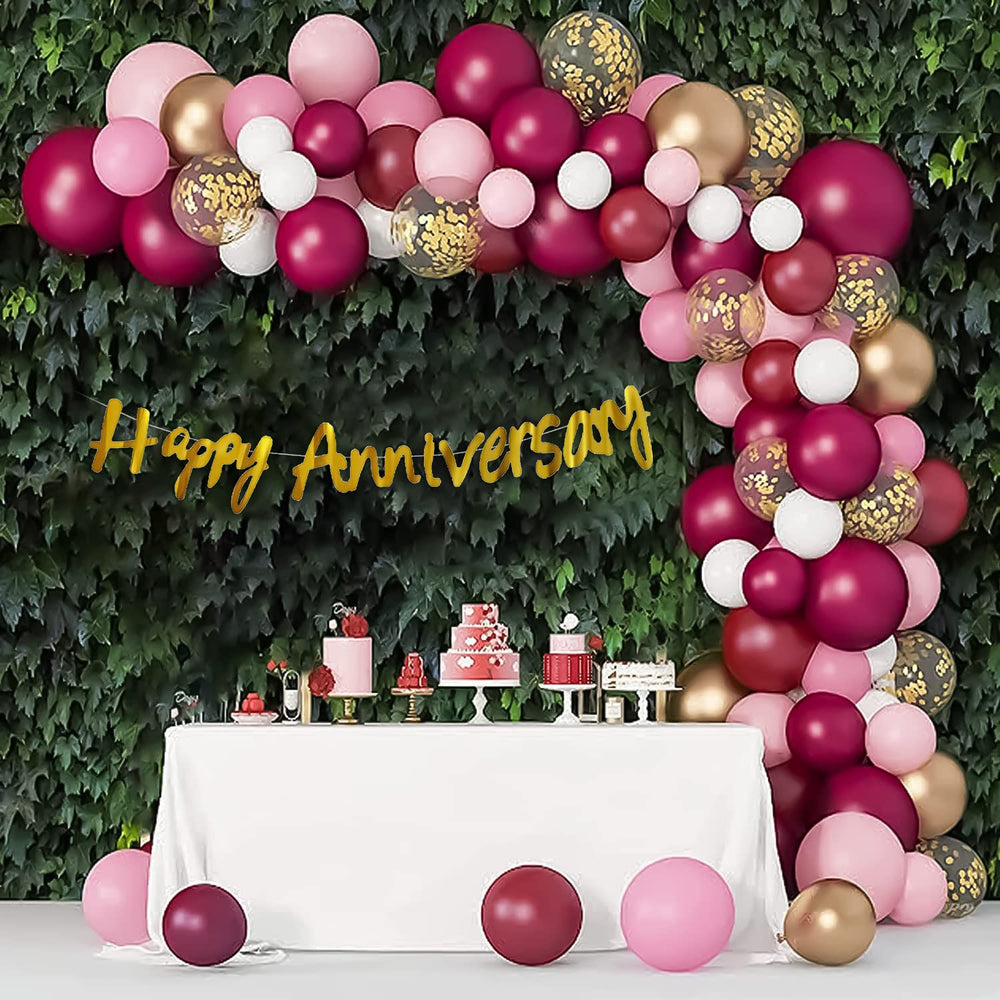 Happy Anniversary Decoration Theme Set | Maroon Pink and Golden