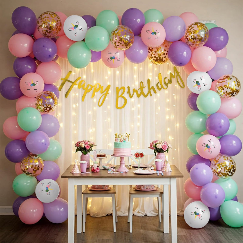 Happy Birthday Decoration Theme Set | Pastel Colors includes Fairy Lights and Net Curtains