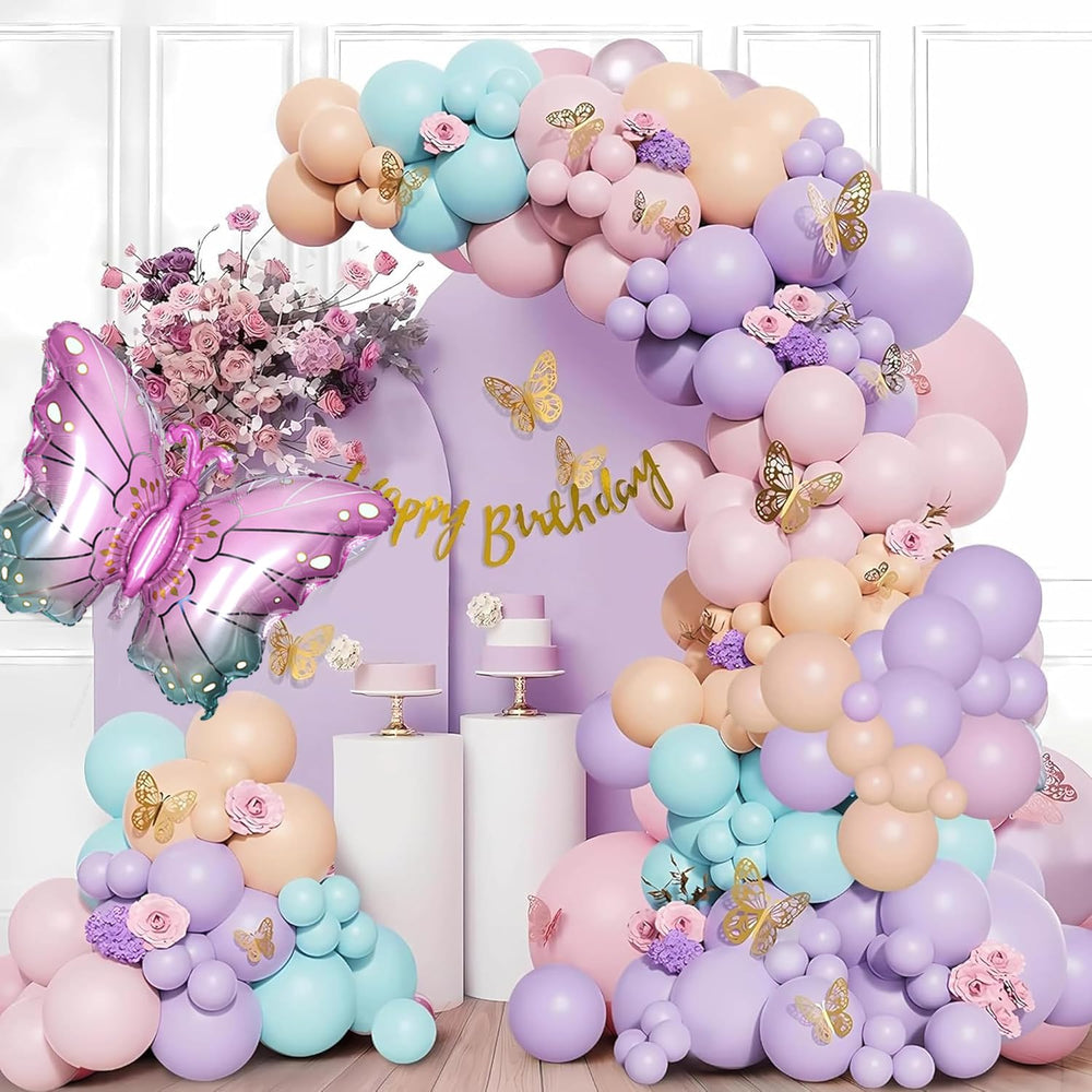 Happy Birthday Decoration Theme Set | Patel Color Includes Metallic 3D Butterflies