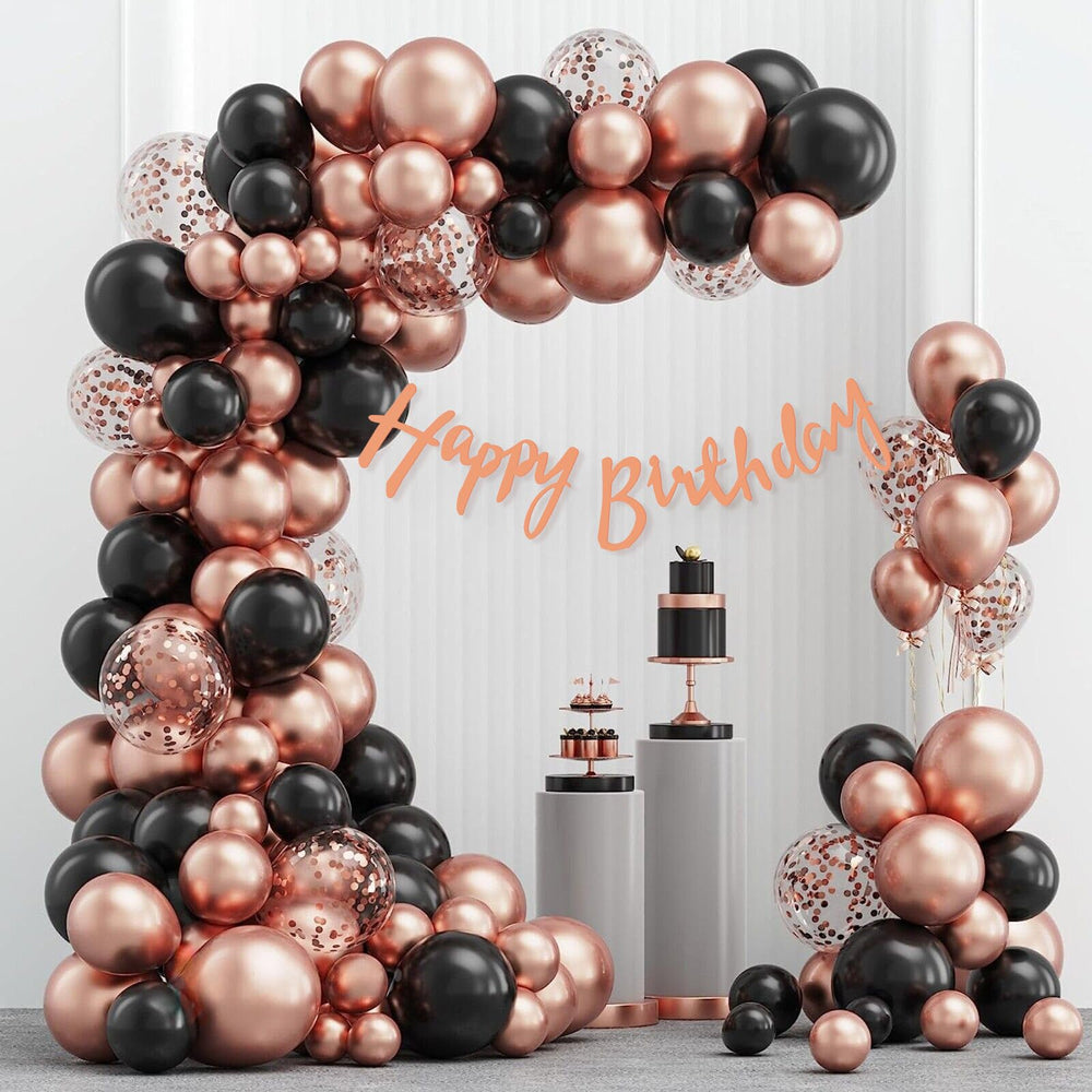 Happy Birthday Decoration Theme Set | Black and Rose Gold