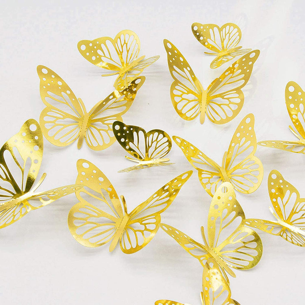 12 Pcs Mettalic 3D Butterflies For Wall Decoration | Golden
