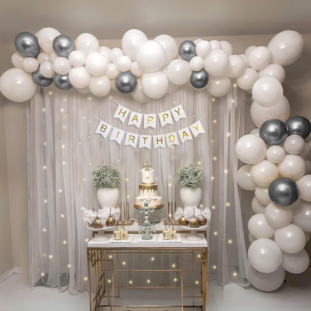Happy Birthday Decoration Theme Set | White ann Silver