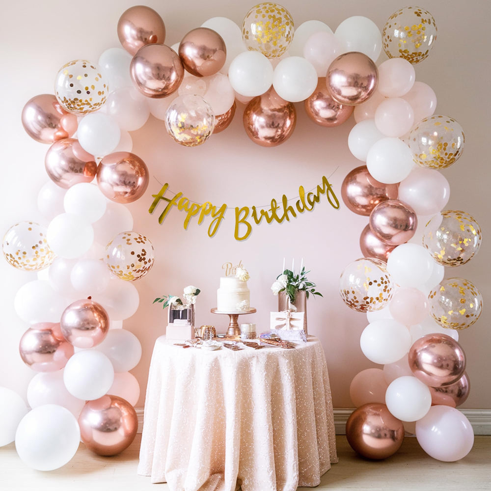 Happy Birthday Decoration Theme Set | Rose Gold and White