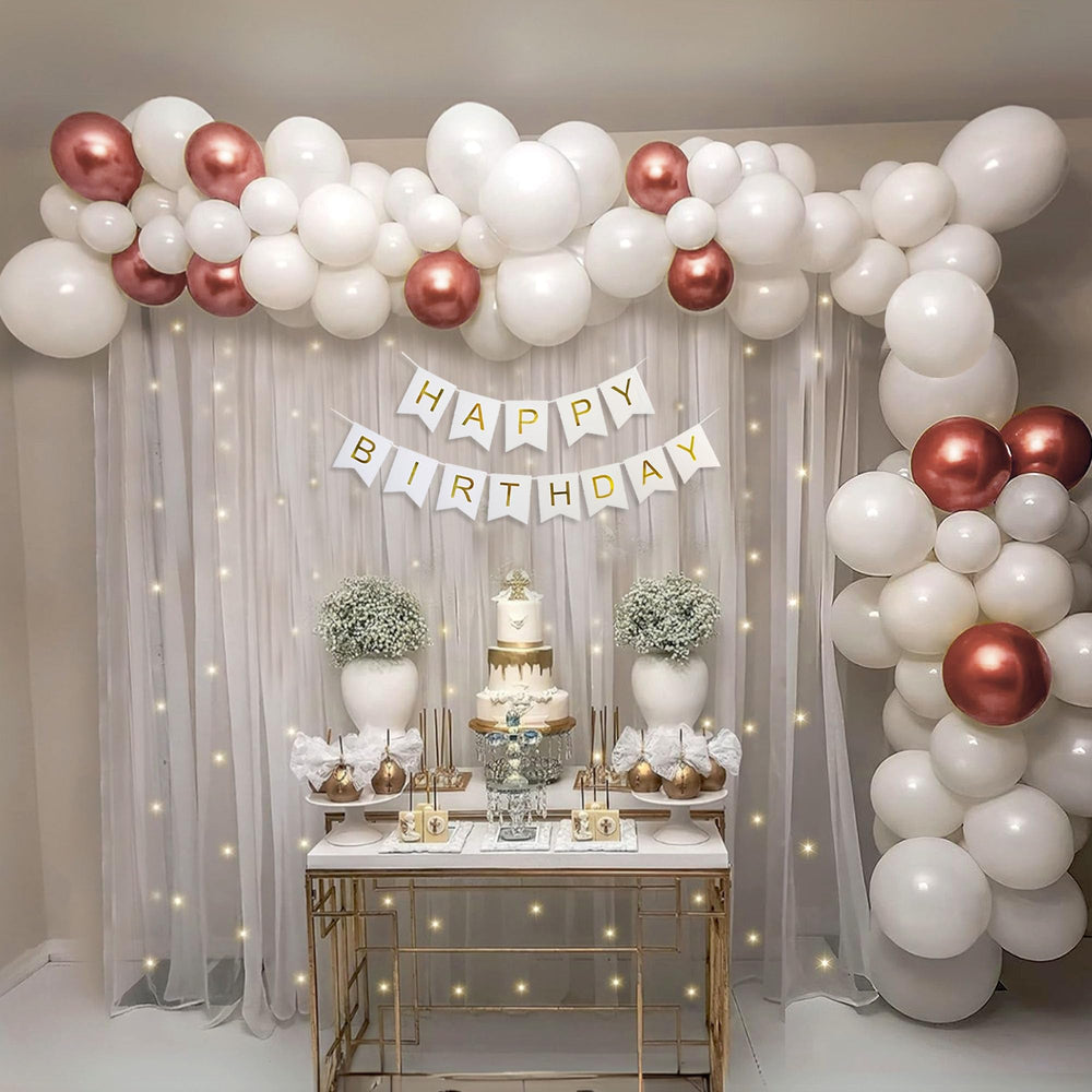 Happy Birthday Decoration Theme Set | White and Rose Gold