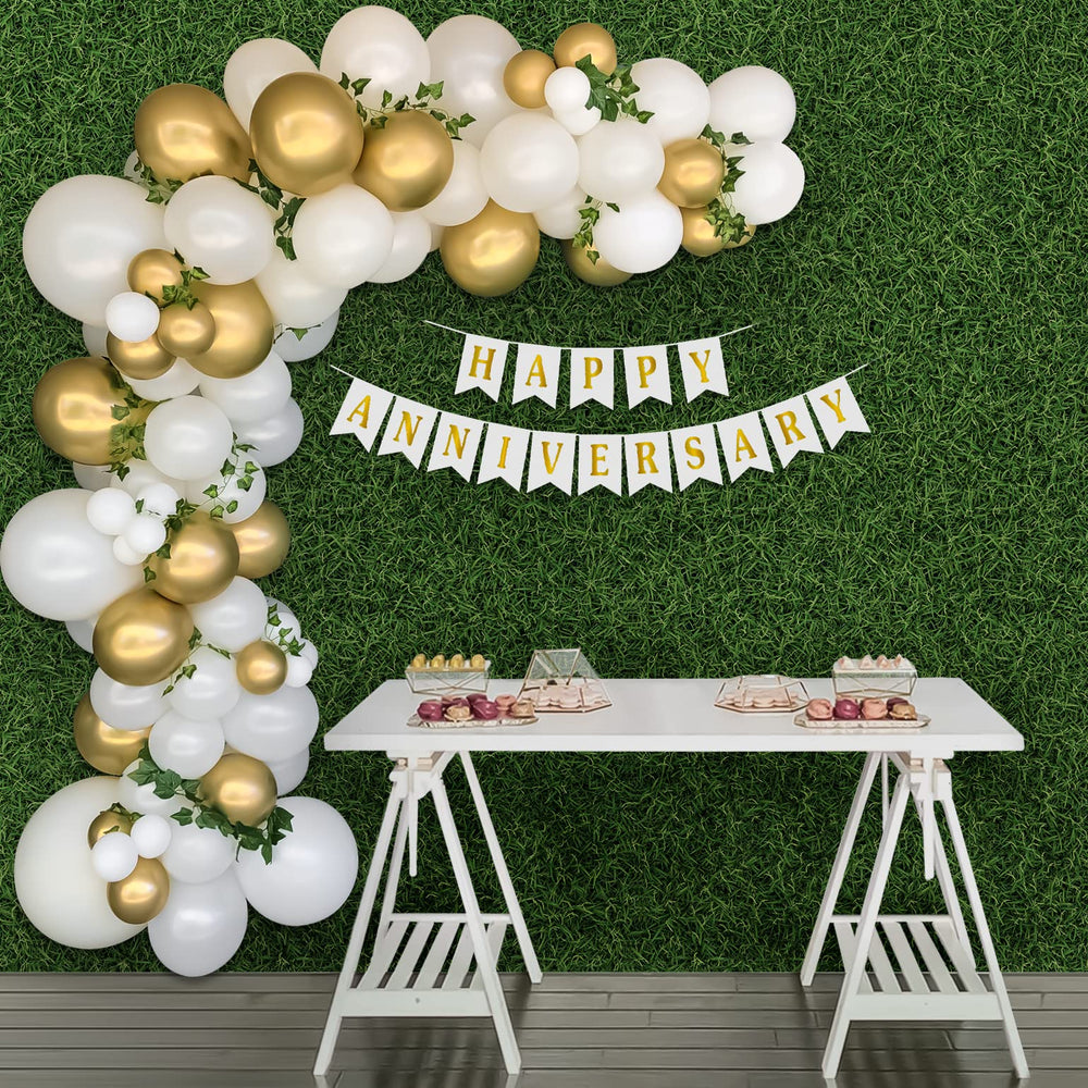 Happy Anniversary Decoration Theme Set | White and Golden