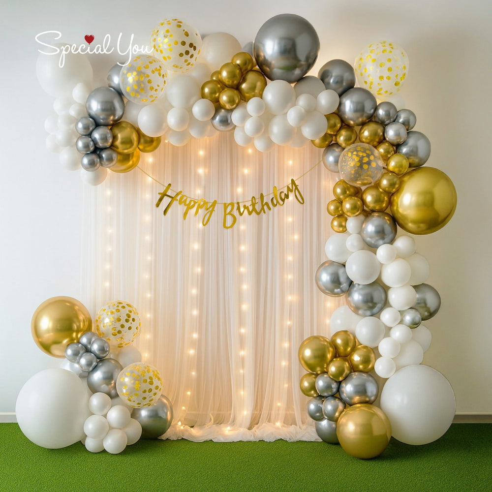 Happy Birthday Decoration Theme Set | Silver, White and Golden