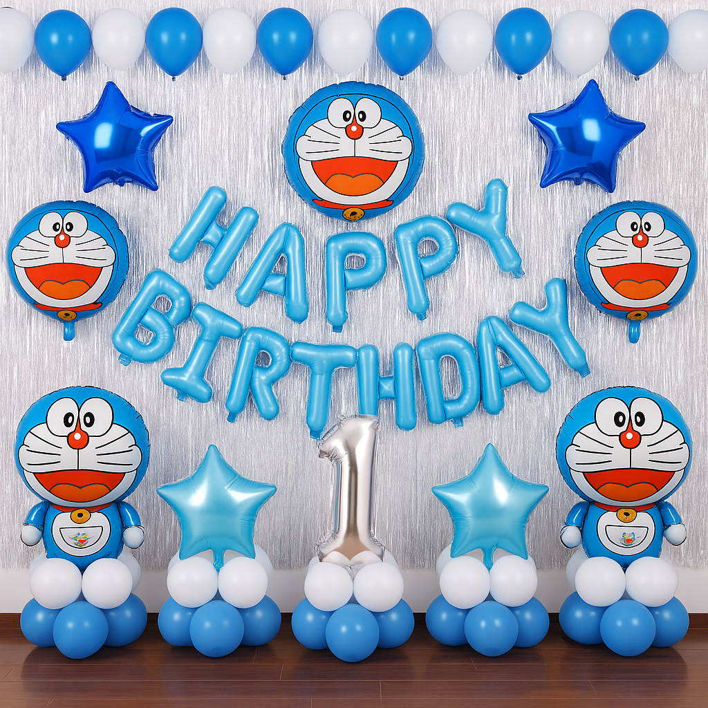 Happy Birthday Decoration Doraemon Theme Set | Blue and White