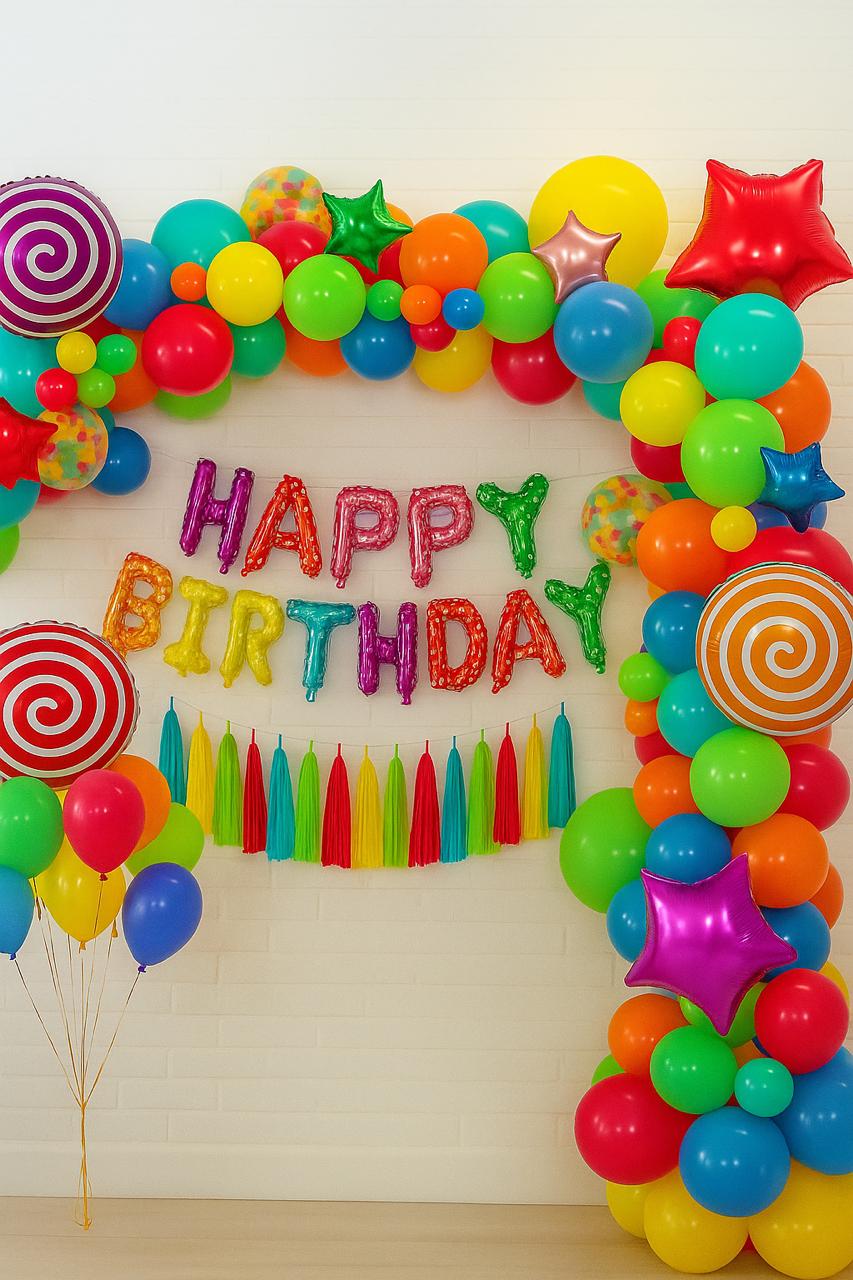 Happy Birthday Decoration Theme Set Pastel Colors With Candy Foil Balloons