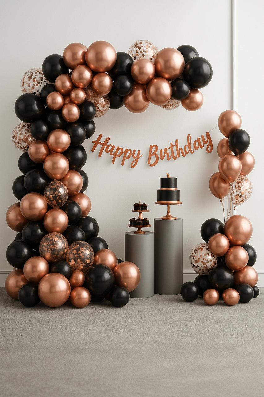 Happy Birthday Decoration Theme Set | Matte Black and Rose Gold