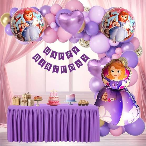 Happy Birthday Decoration Theme Set | Purple and Pink includes Fairy Lights and Net Curtains