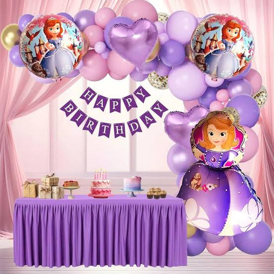 Happy Birthday Decoration Theme Set | Purple and Pink includes Fairy Lights and Net Curtains