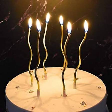 3D Metallic Curly Candles for Cake Toppers (Set of 6 Pcs)
