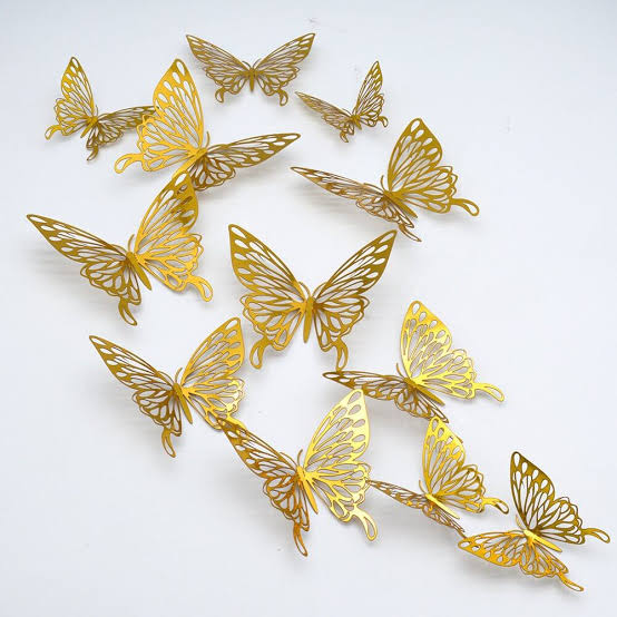 12 Pcs Mettalic 3D Butterflies For Wall Decoration | Golden