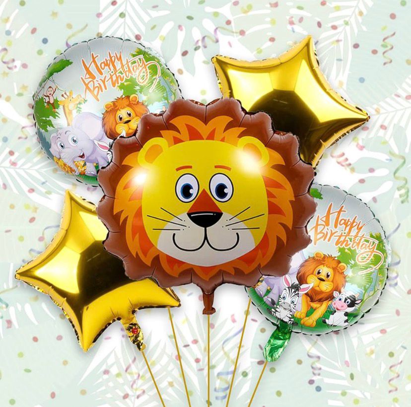 5 Pcs Lion Foil Balloons Set